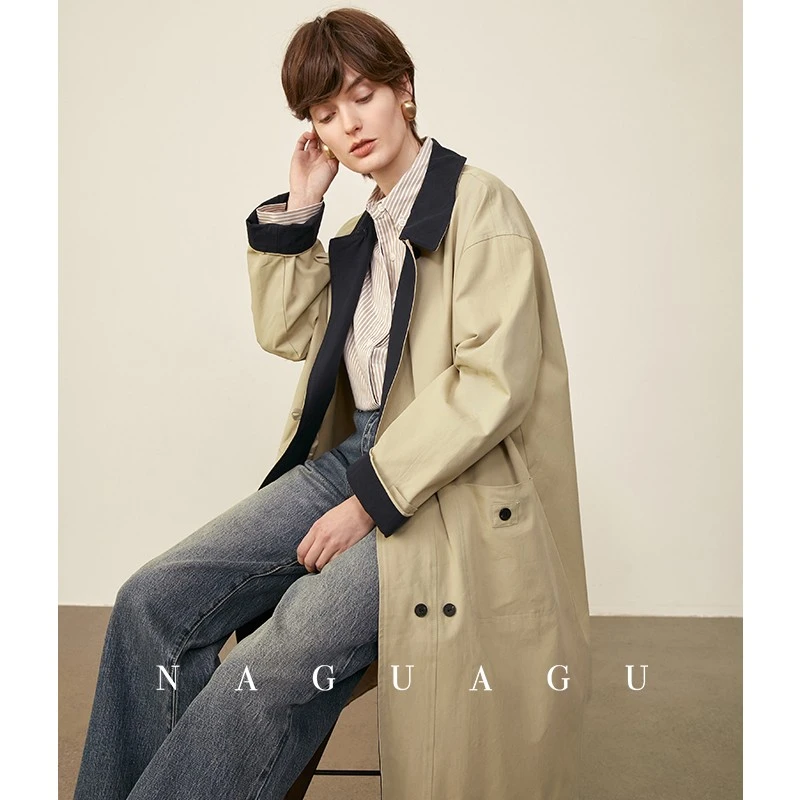 【春日序章】甄选忝然棉+莱赛尔 复古时尚宽松拼接风衣EX1FY0507-A