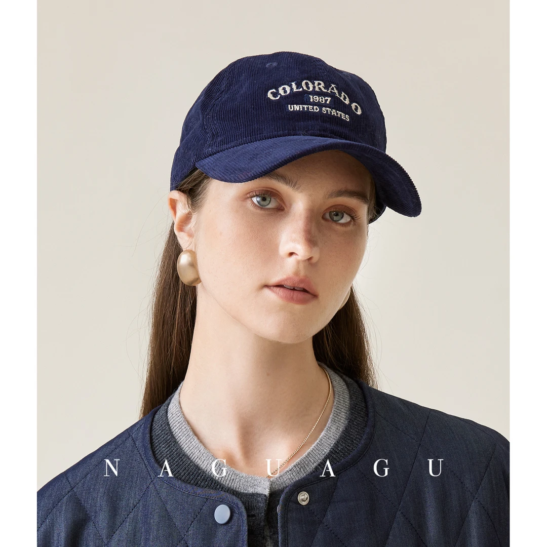 【美式棒球帽】菁选荃棉坑条灯芯绒 撞色字母刺绣时髦佰搭帽子