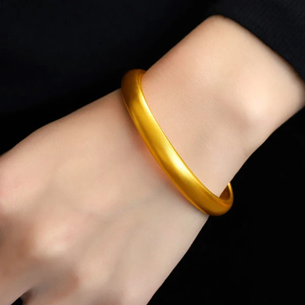 古法传承18K黄金色手镯女 实心3D真金色999镯子简约素圈