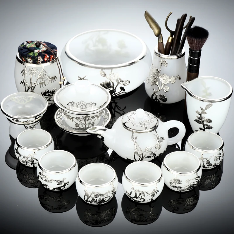KANGLEPIN/康乐品轻奢纯手工金镶玉琉璃玉瓷高端茶具套装功夫茶具