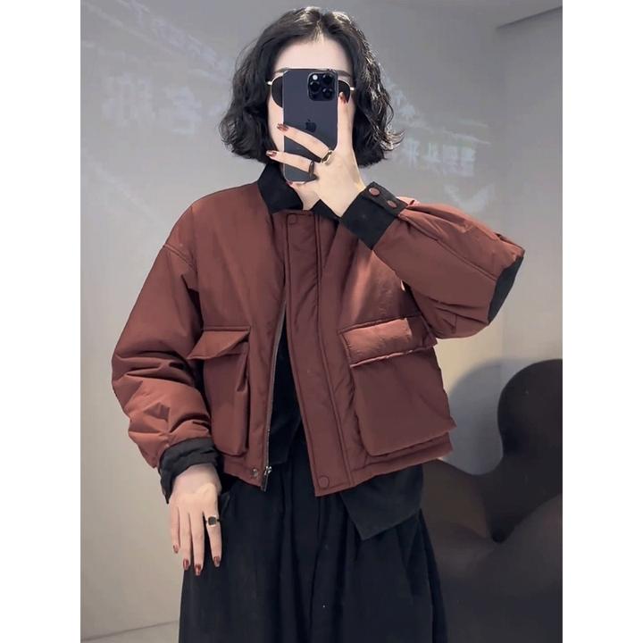 欧货加棉外套女短款小个子棉衣2023新款秋冬高级感宽松百搭棉服