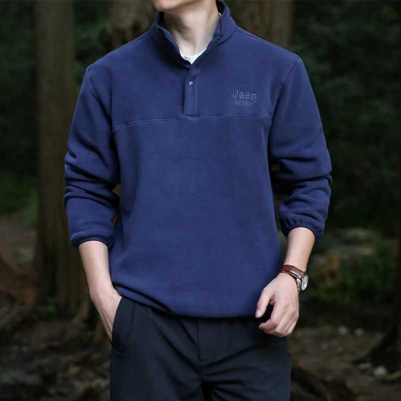 JEEP SPIRIT摇粒绒卫衣男士2024年秋冬季美式立领半拉链抓绒衣男
