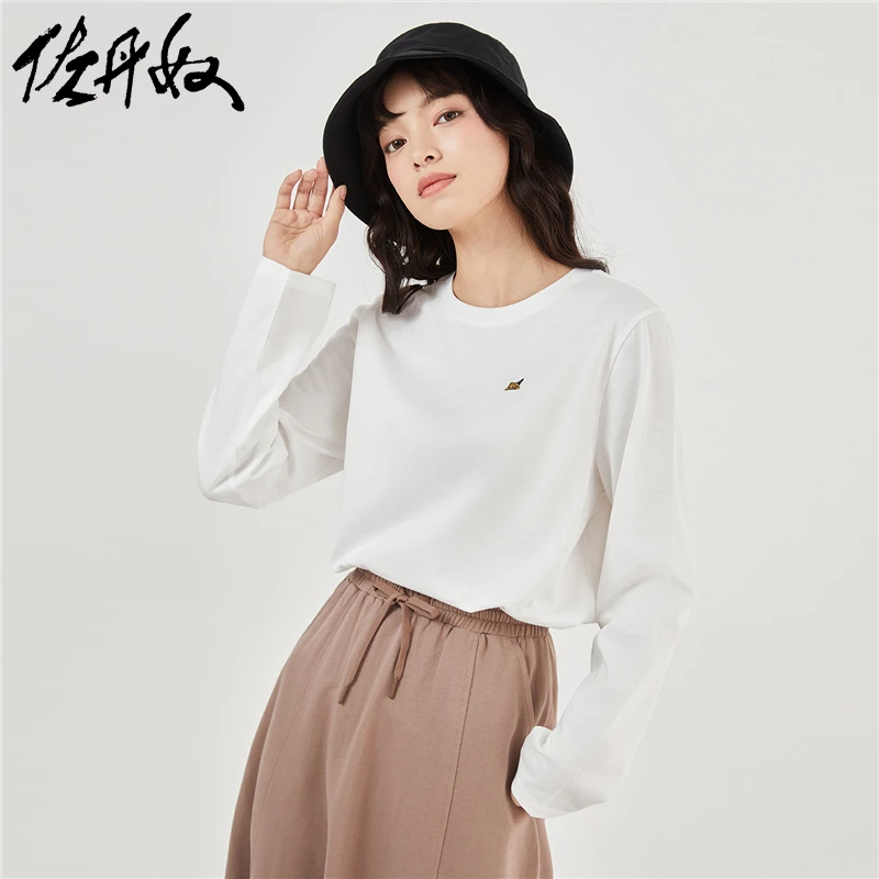 佐丹奴T恤女装新款宽松百搭热力感显瘦刺绣圆领长袖上衣 05393783