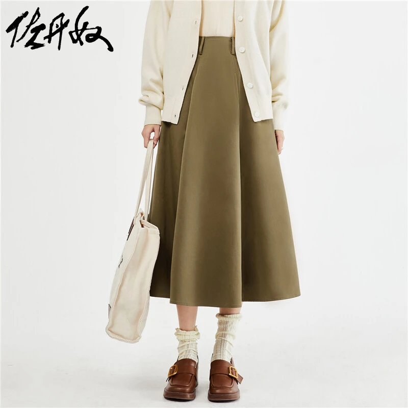 佐丹奴裙子女装棉感梭织半松紧腰大裙摆气质A字半身裙  18463915