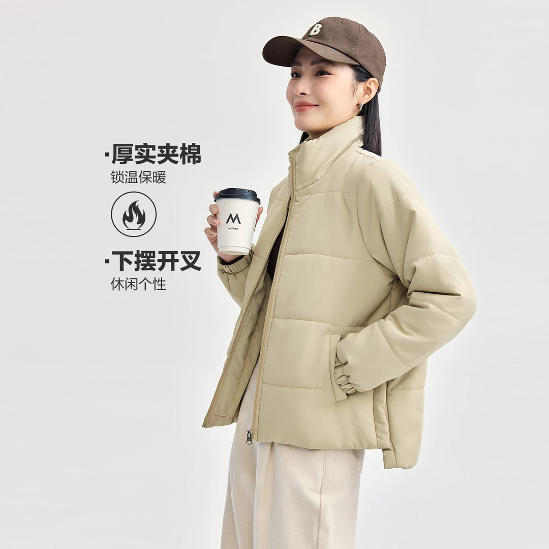 佐丹奴外套女装前短后长侧开叉立领梭织保暖棉服外套 05374713