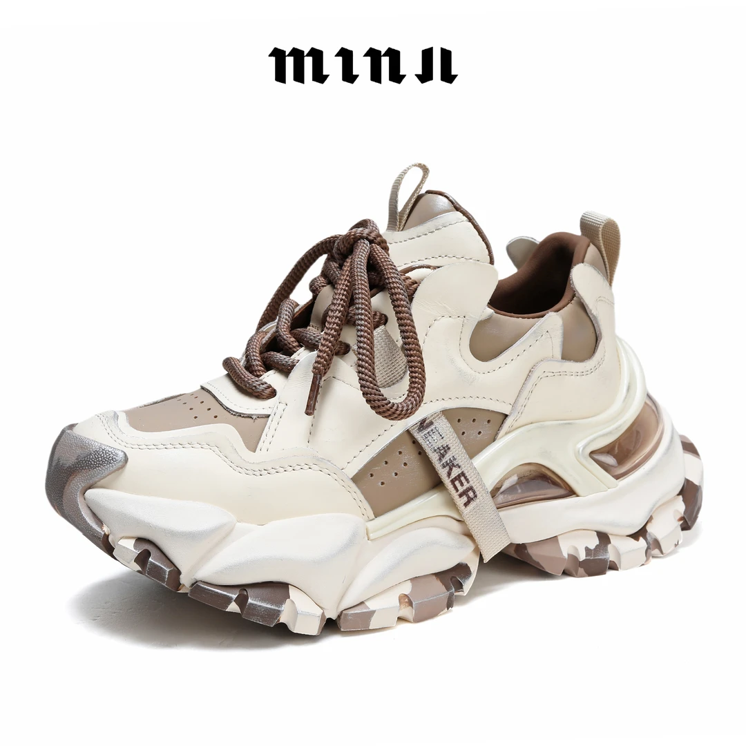 知足敏儿原创正品秋季新款欧货真皮擦色松糕厚底小众老爹鞋86051