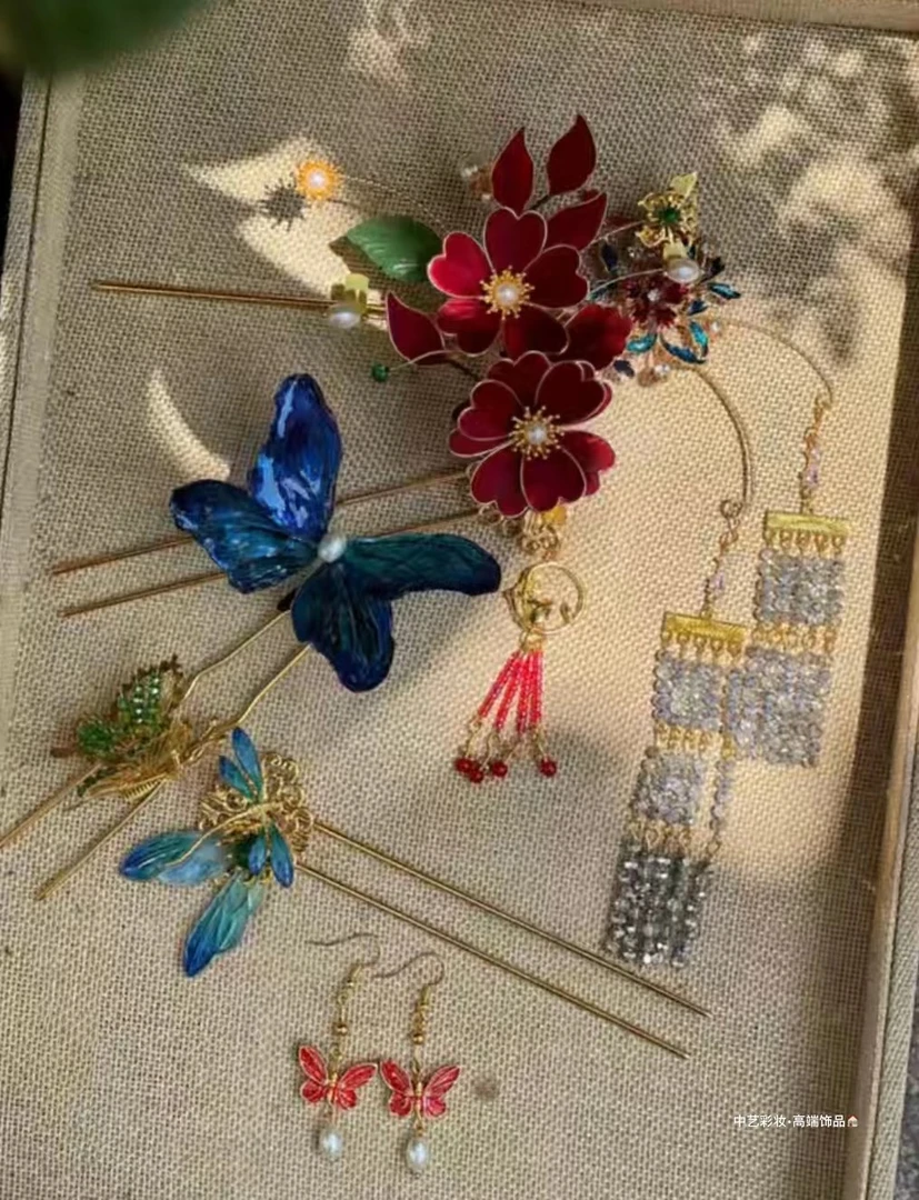 合金婚庆饰品 定制系•掐丝绒花红色中式秀禾高级感9979