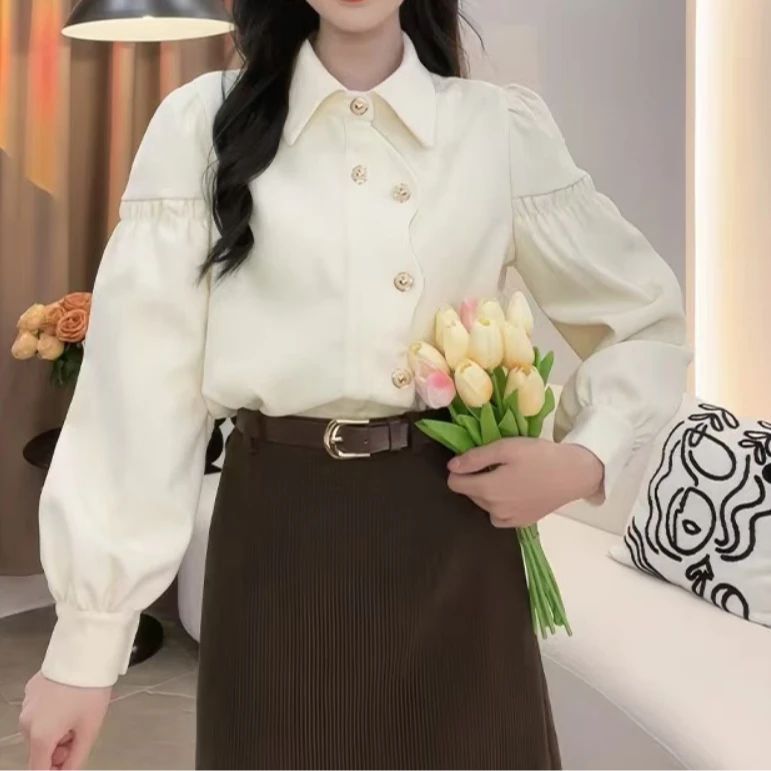 法式高级感长袖衬衫女款2024秋季新款独特别致不规则气质上衣9319