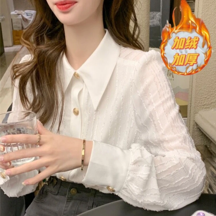 8902翻领长袖韩版衬衫女2024春秋季新款设计感百搭气质上衣