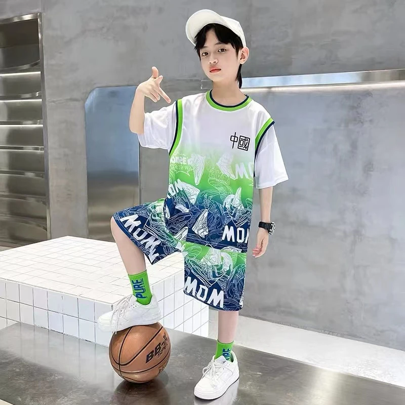 篮球服新款儿童运动套装洋气夏季休闲薄款球衣帅气速干中大童短袖