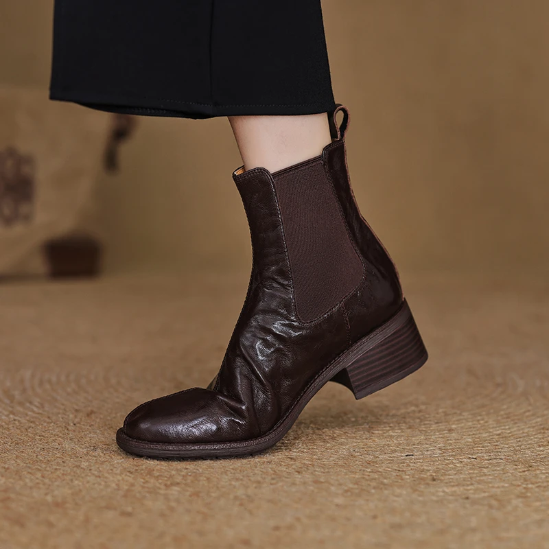 【诗博尼】【4.5】头羊/猪皮/猪皮34-40新款圆头显瘦百搭时尚短靴女