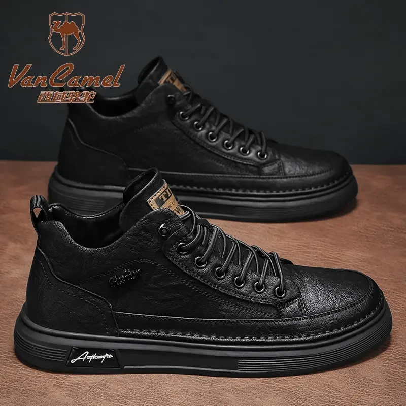 西域骆驼男鞋2025新款秋季高帮黑色板鞋秋季款马丁靴男士休闲皮鞋