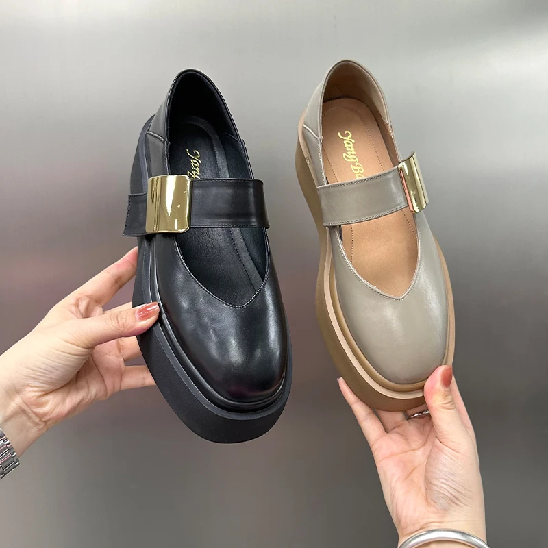【左右华菲】5.5cm真皮单鞋2025夏季新款厚底玛丽珍百搭英伦小皮鞋