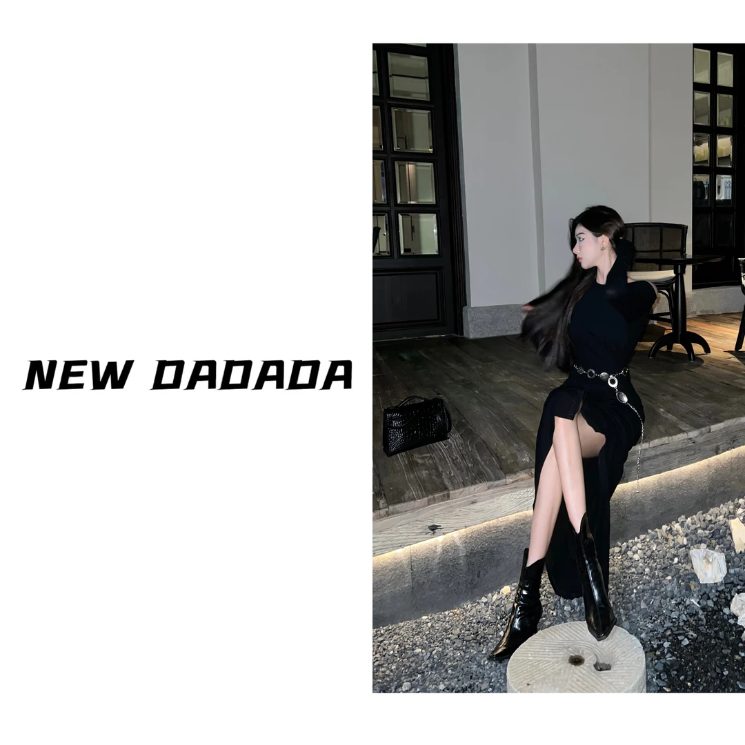 利达 NEW DADADA【格调上升】时尚气质潮流黑色针织秋冬连衣裙 J16