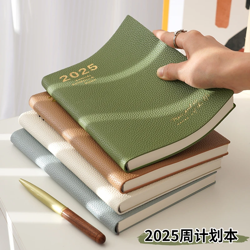 2025日程本每周计划笔记本本子效率手册一周两页软皮面2025日程本