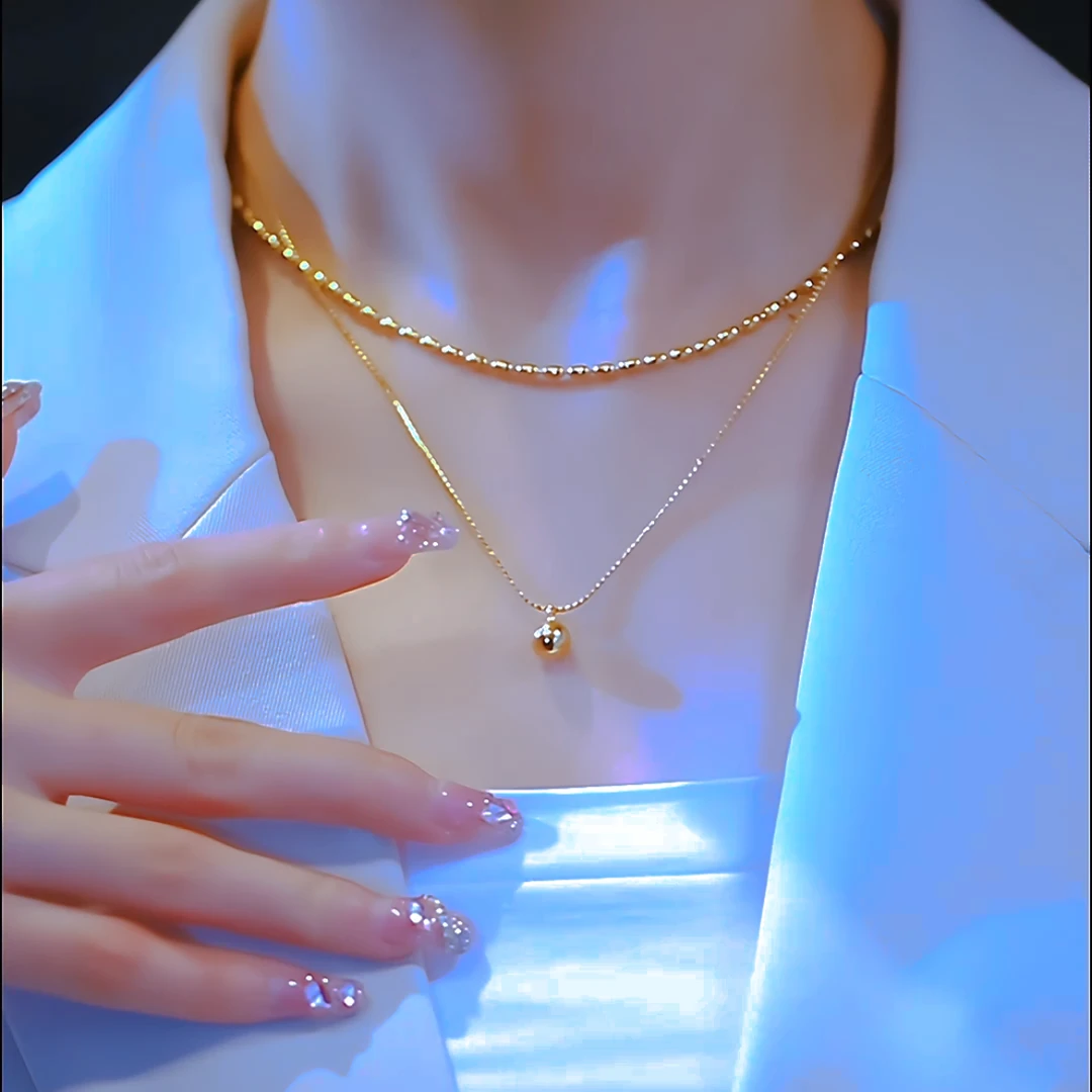 钛钢项链 【双层叠戴米珠链】锁骨链气质百搭项链女2023新款