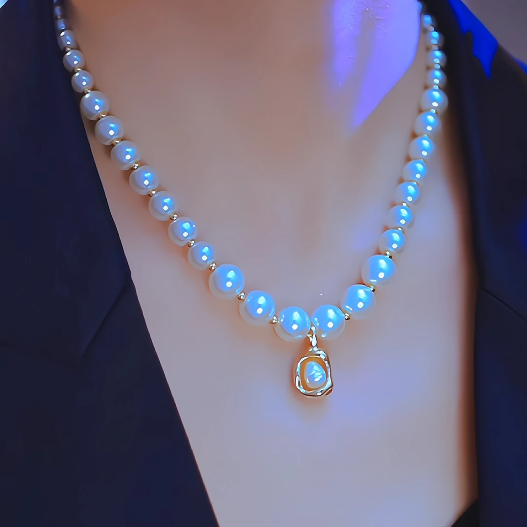 铜合金仿珍珠项链 秋冬新品[巴洛贝珠]轻奢百搭毛衣链气质项链女