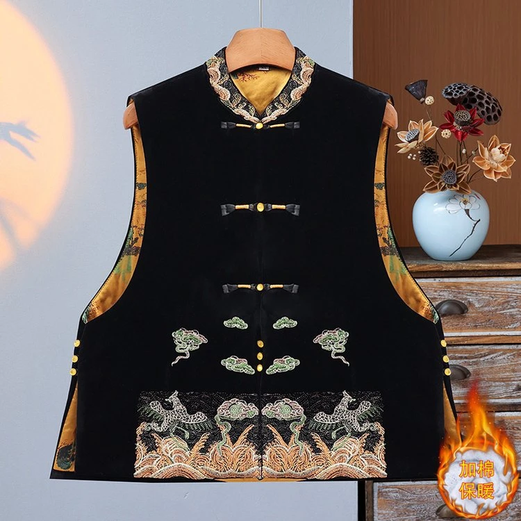新中式高档女装马甲夹国风加棉加厚保暖马甲重工刺绣盘扣高贵女装
