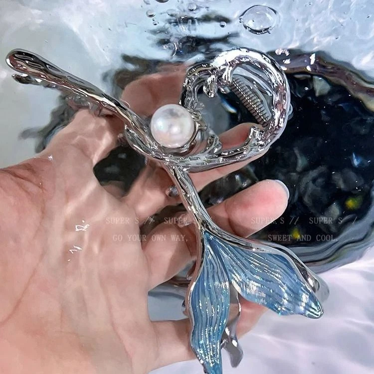 合金发饰 蓝色海洋~原创鱼尾抓夹大号气质盘发夹精致高级感鲨鱼夹
