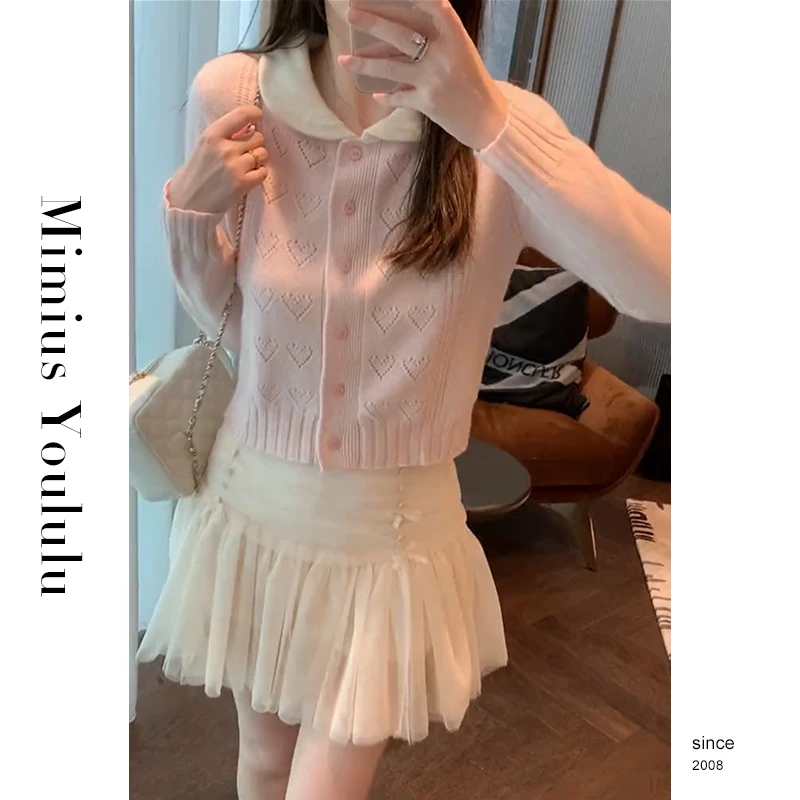 【mimius】沐沐【春尽安】乖甜系爱心钩花针织上衣 WF06055