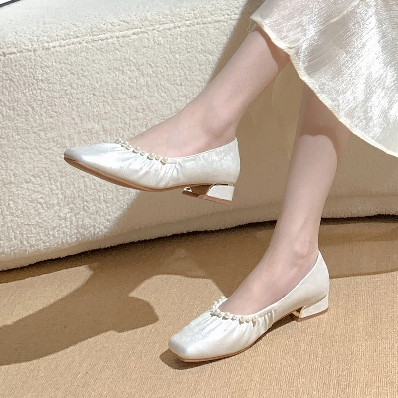 2024秋冬新款四季单鞋方头国风新中式单鞋女粗跟低跟懒人鞋妈妈鞋