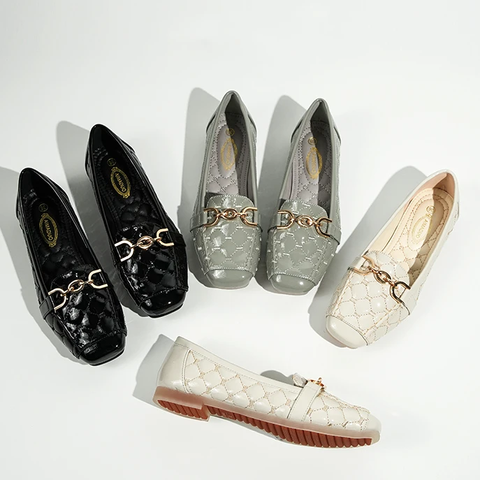 减龄妈妈鞋豆豆乐福鞋平底鞋法式单鞋方头软皮软底小皮鞋