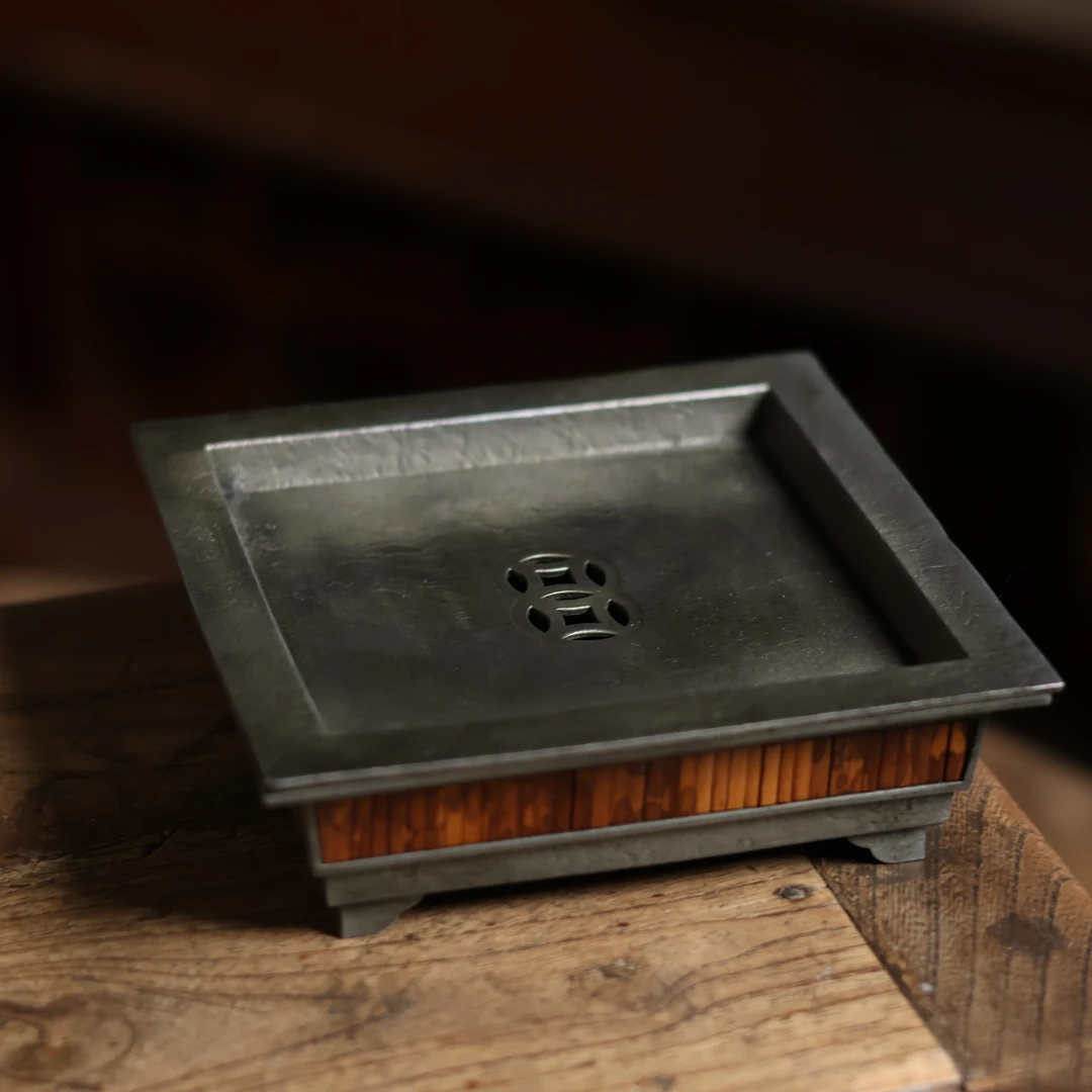 【小田甄陶】竹下双铜钱壶承（古篱S0058）