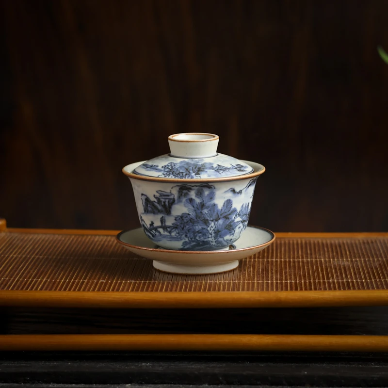 【小田甄陶】山水-朴云堂-元宝三才盖碗-140CC（朴碗0130）