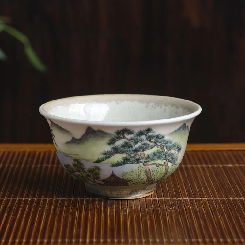 【九姐爱喝茶】江边山水撇口杯（蕉白S0358）