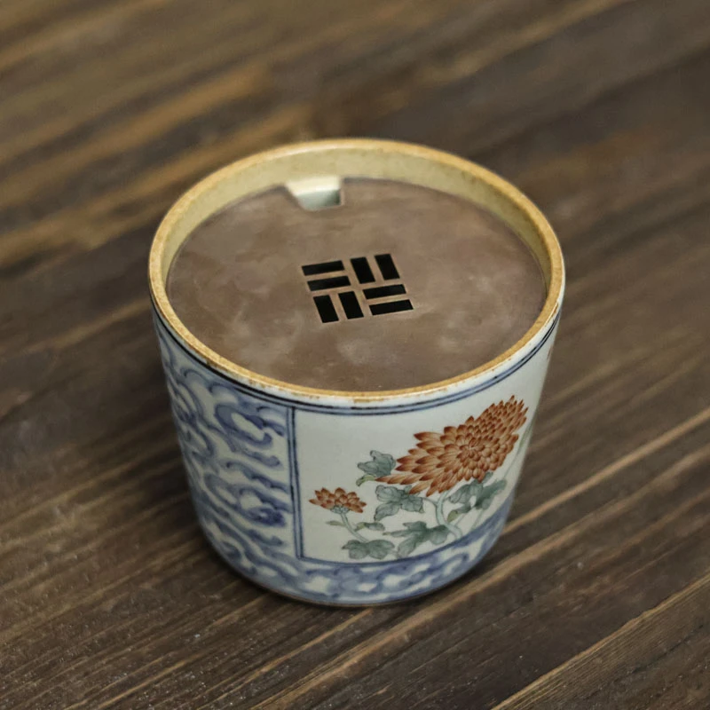 【小田甄陶】祥云橙色菊花建水（朴建水0011）