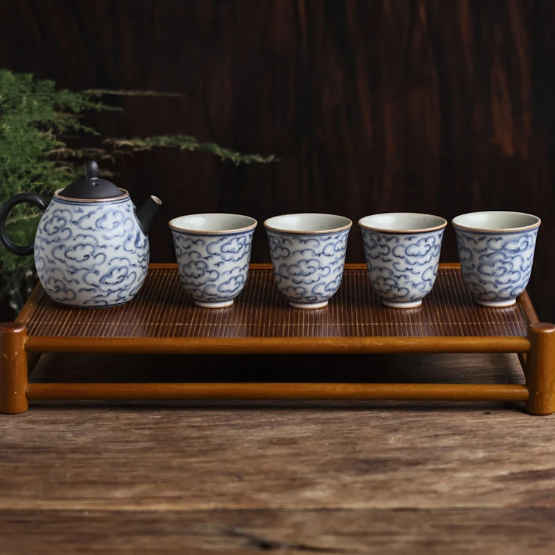 【小田甄陶】祥云鸡蛋壶+祥云撇口杯(套组,杯60ml,壶170ml)