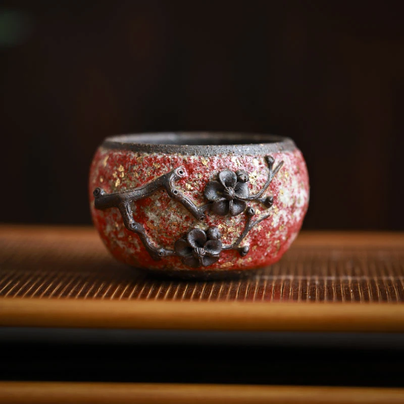 【小田甄陶】红金-高越-禅定梅花杯-120ML（高越S0562）