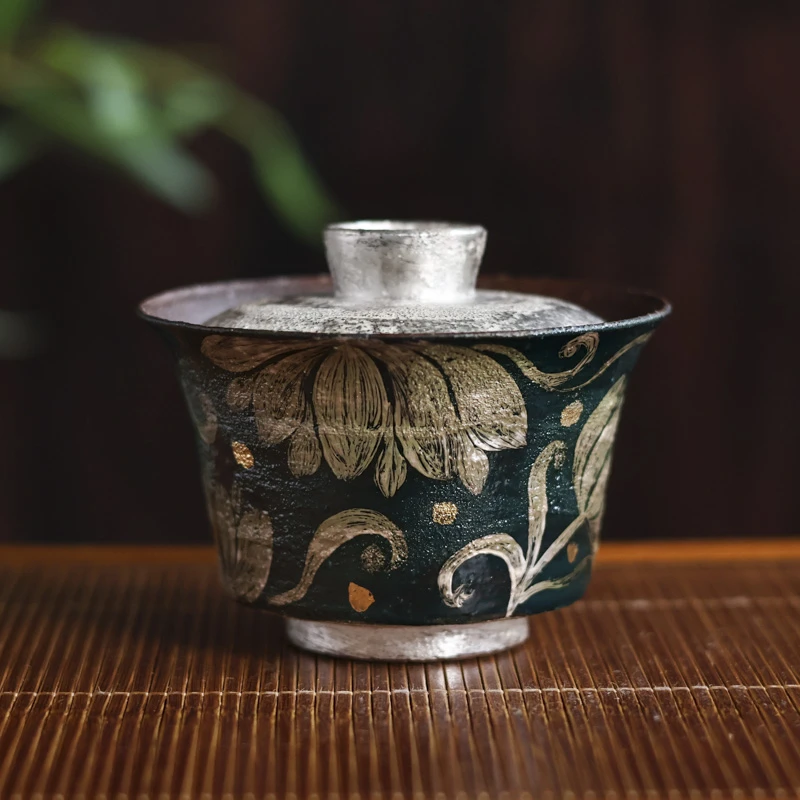 【小田甄陶】缠枝莲马蹄盖碗140cc-炼陶（蕉白S0205）