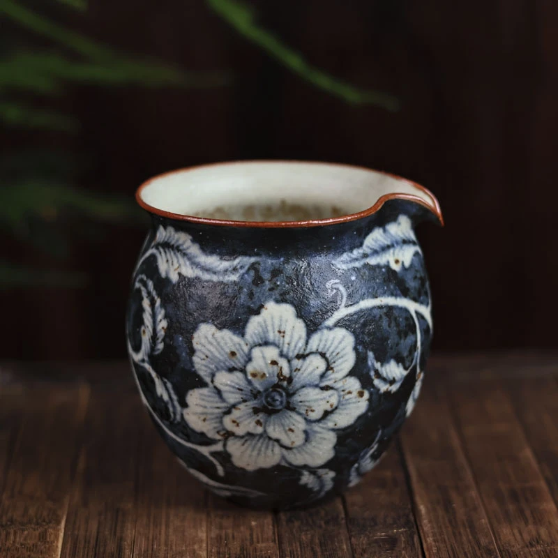 【小田甄陶】牡丹-青墨-公道杯-150CC（青墨0019）