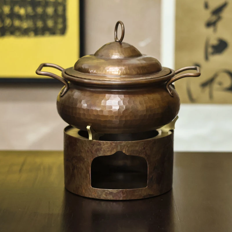 【小田甄陶】单人小火锅套装-1250CC炉直径16.5高8.5（春喜铜0053）