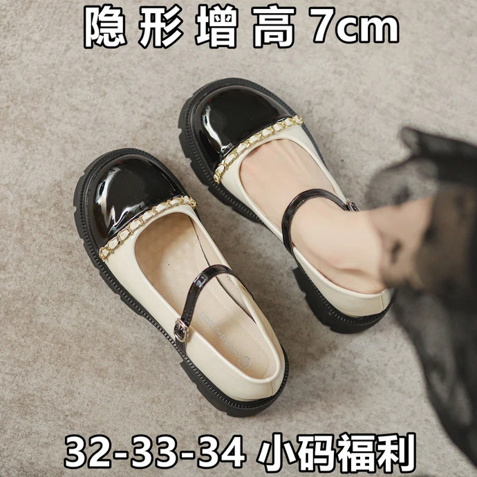 小个子内增高女鞋313233小码单鞋一字扣法式复古玛丽珍小皮鞋女