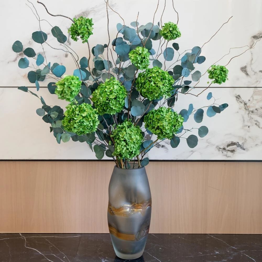 永生花龙柳绣球仿真花玄关岛台沙发边客厅绿色中式永生花装饰摆件