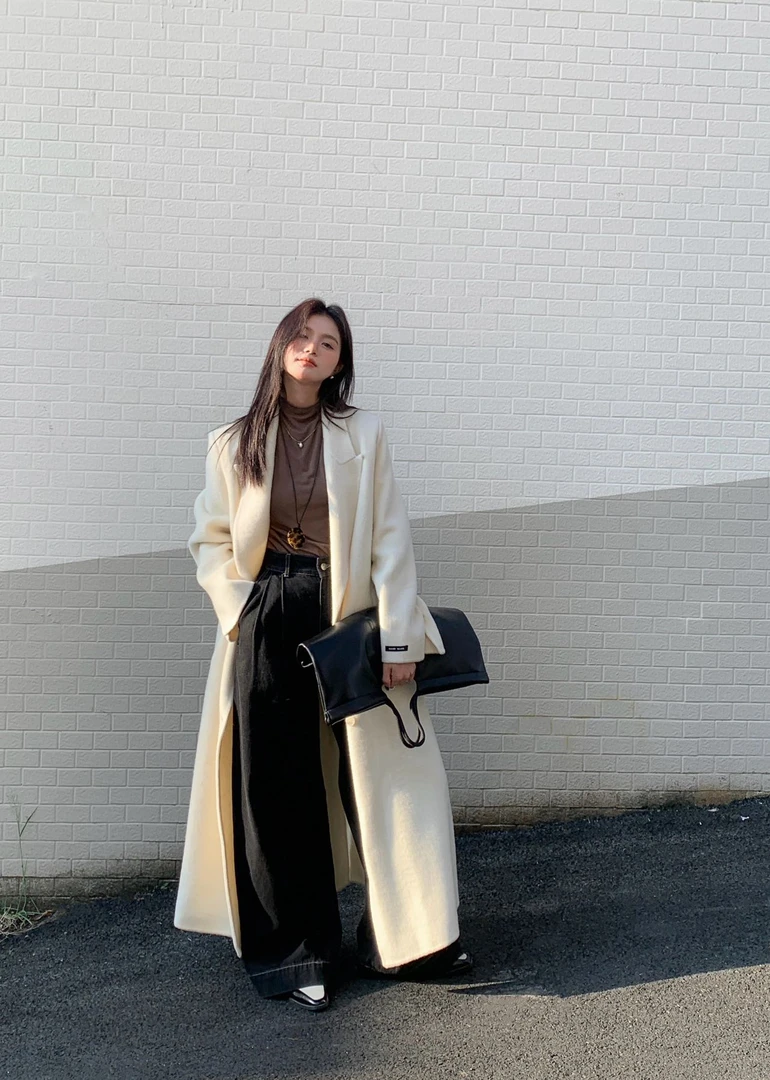 【贾CC专属】初剪澳毛双面呢大衣设计气质翻领经典冬季外套秋冬加长