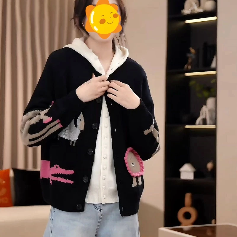 设计款动物卡通减龄休闲毛衣宽松百搭时尚针织衫动物园毛衣