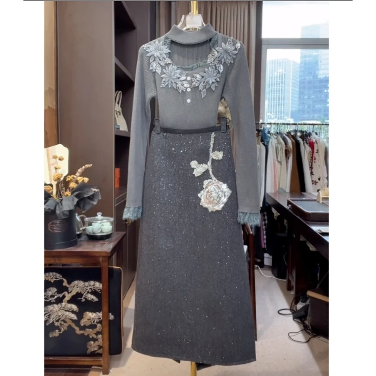 芙娜妮轻奢秋冬新款小众设计气质显瘦名媛女装两件套F2432354