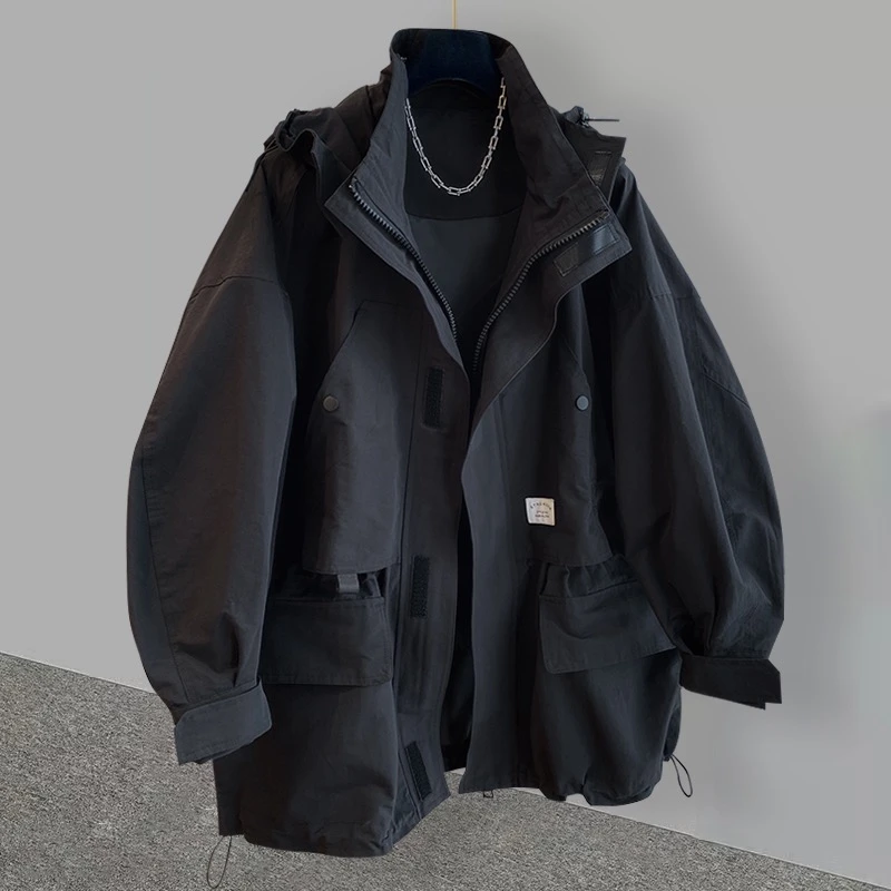 春秋季潮牌薄款连帽拉链冲锋衣韩版宽松潮流百搭大码工装外套风衣
