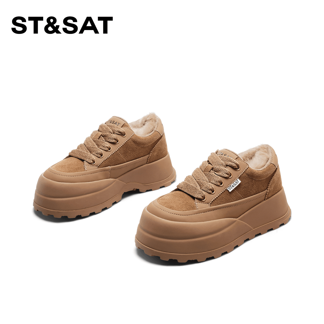 星期六复古休闲鞋女2023秋冬新款潮流百搭厚底运动鞋加绒低帮鞋