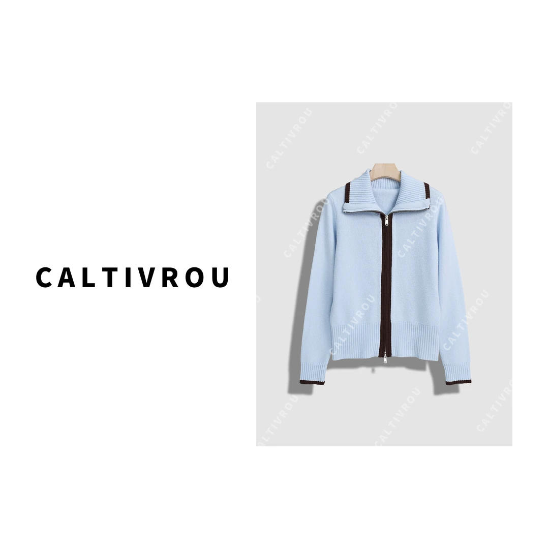 Caltivrou樱落幻梦~秋冬时尚百搭拉链长袖针织衫-Y13900-X