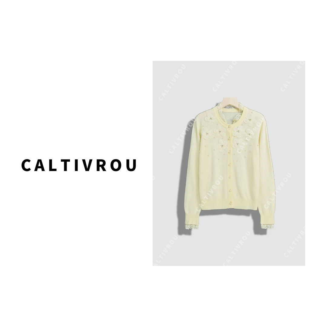 Caltivrou【现货】设计感重工蕾丝针织开衫毛衣外套女秋冬Y13664-X