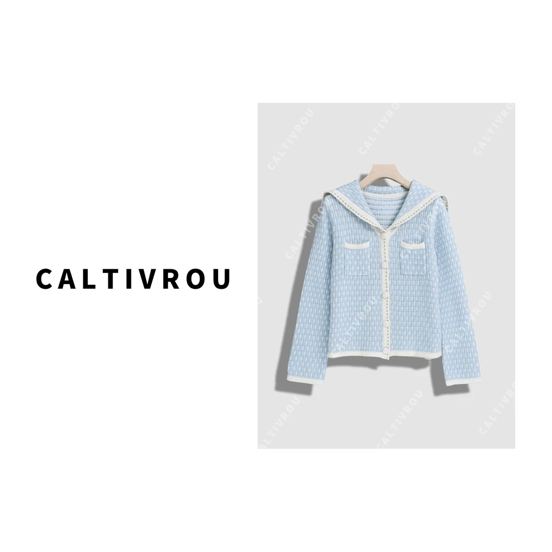 Caltivrou【断码现货】樱落繁星~秋冬时尚百搭翻领针织衫-Y13922-X