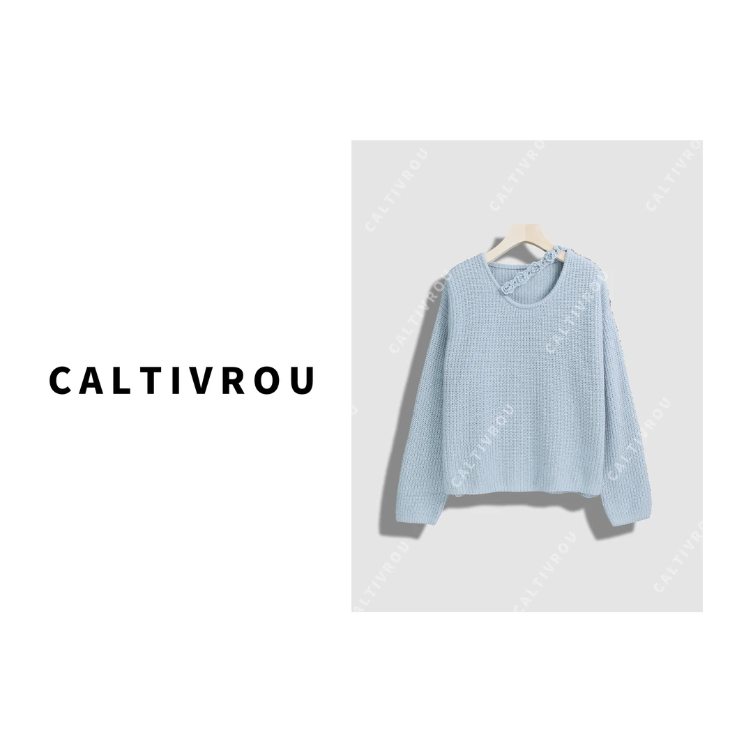 Caltivrou芙蓉婉~氛围感挂脖花朵针织上衣-Y13116-X