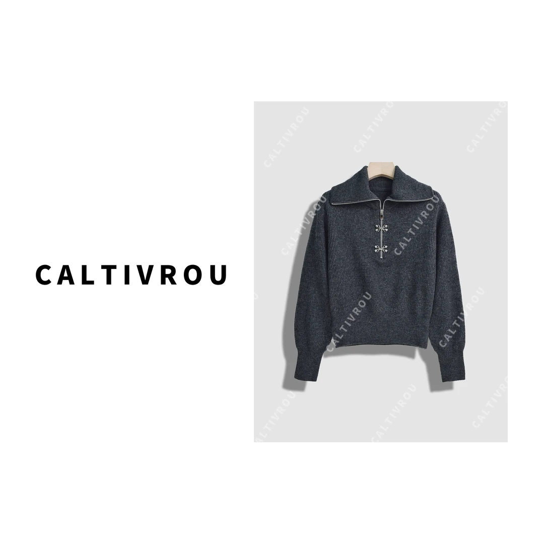 Caltivrou【现货】记忆的起点~翻领半拉链针织衫-Y13263-X