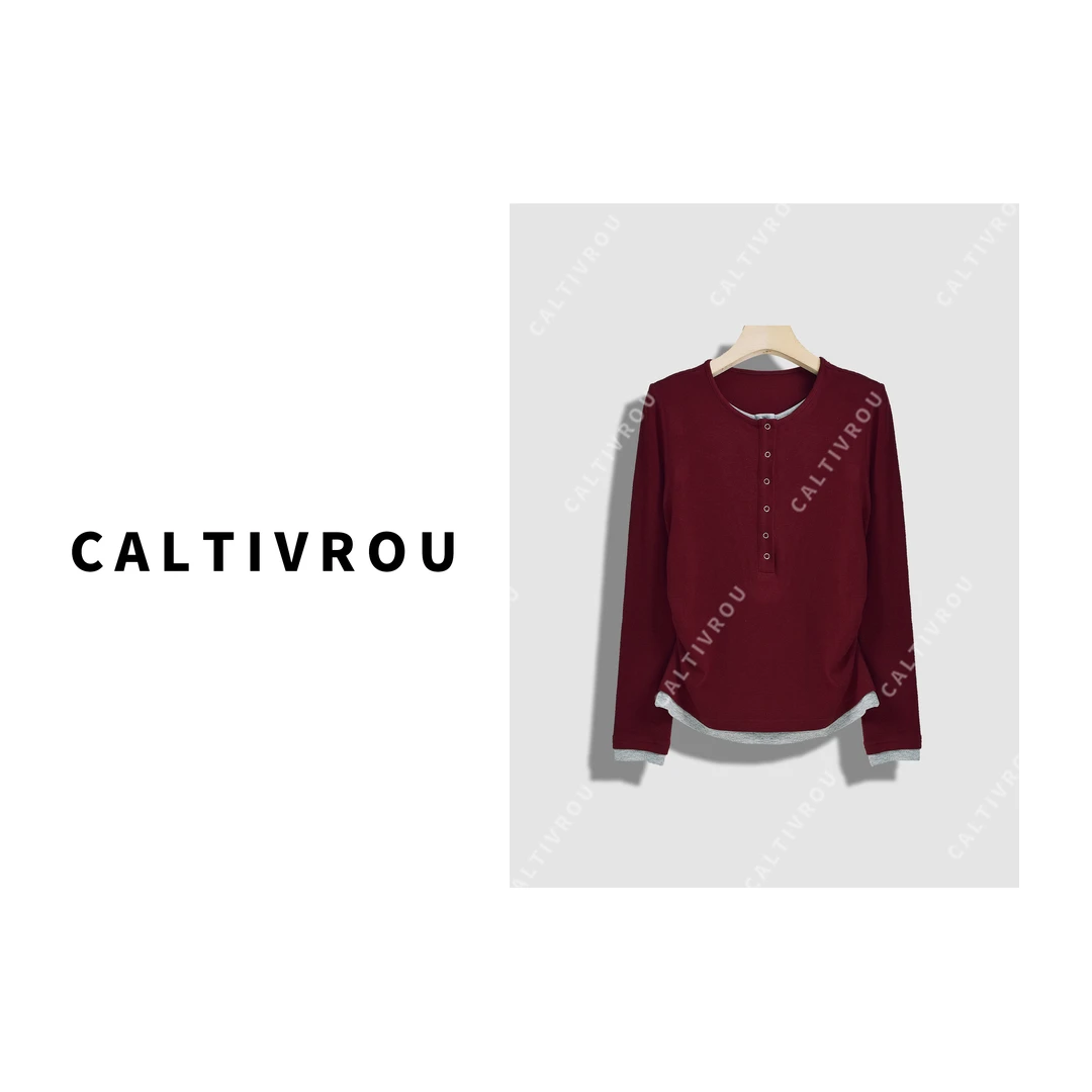 Caltivrou【现货】假两件收腰显瘦长袖针织衫上衣-H413-Y12289