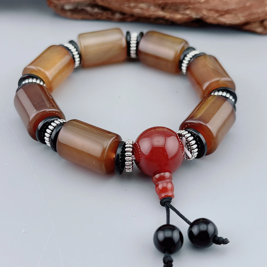 玛瑙手串玛瑙玉石男士手串玛瑙桶珠手串玛瑙手链【多样性发货】G5