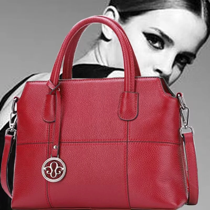 真皮质感女士手提包休闲百搭牛皮大包单肩斜跨大容量妈妈包女包